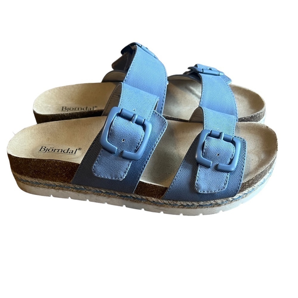 Bjorndal Kai blue two strap platform slip on sandal